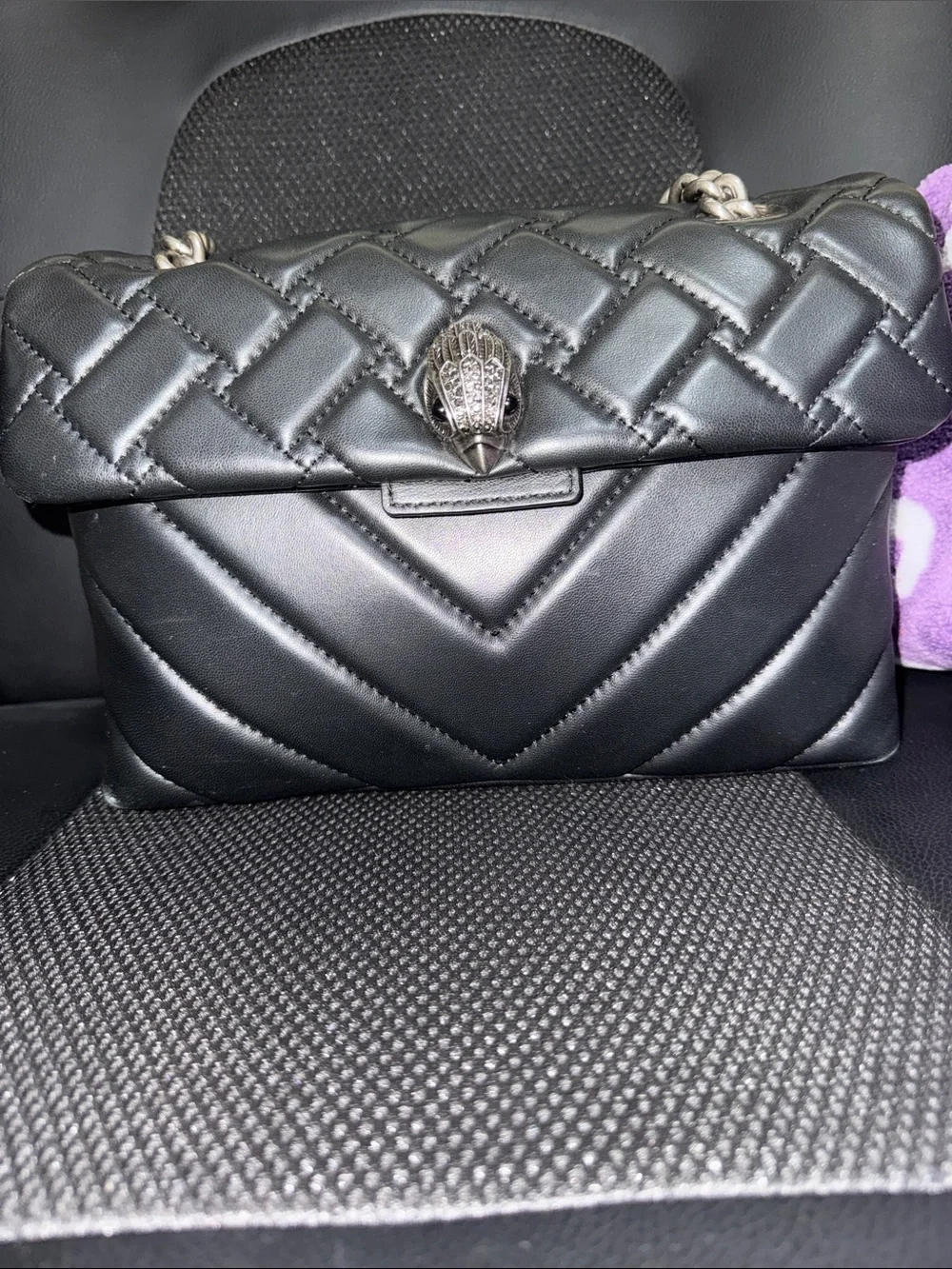 Kurt Geiger Black Quilted Leather Shoulder/Crossbody Bag with Silver Hardware